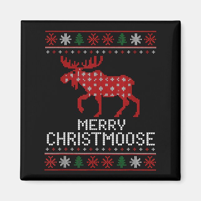 Aimant Merry Christmoose Funny Christmas Moose Sweater An (Devant)