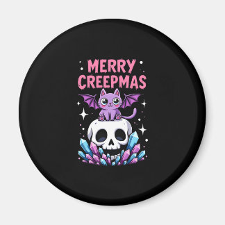 Aimant Merry Creepmas Cat Pastel Goth Christmas Skull T-S