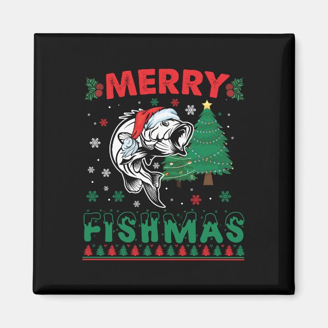 Aimant Merry Fishmas Pêche Papa Pêcheur Pêcheur Noël (Devant)