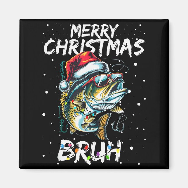 Aimant Merry Fishmas Santa Fishing Lovers Funny Fisherman (Devant)