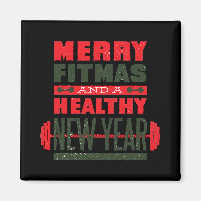 Aimant Merry Fitmas And Happy New Rear Fitness Funny Xmas (Devant)