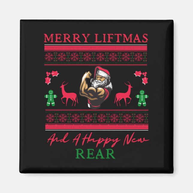 Aimant Merry Liftmas And A Happy New Rear Ugly Xmas Gym W (Devant)