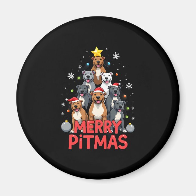 Aimant Merry Pitmas Pitbull Dog Ugly Christmas Sweater Tr (Devant)
