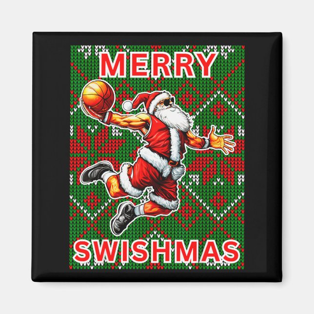 Aimant Merry Swishmas Basketball Christmas Santa Claus Sl (Devant)