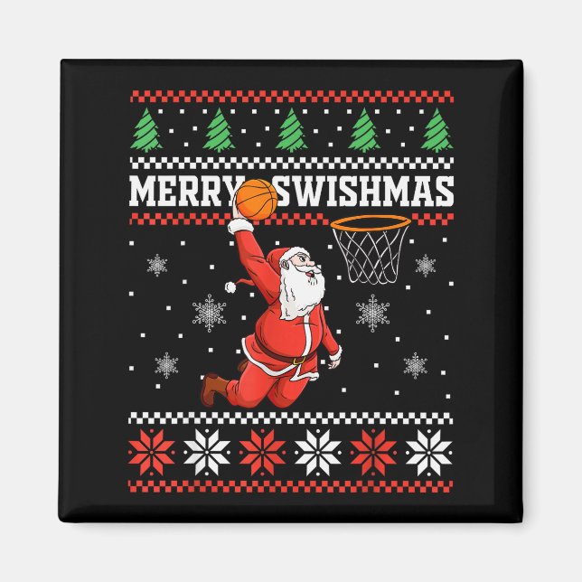 Aimant Merry Swishmas Basketball Snowman Christmas Ugly P (Devant)