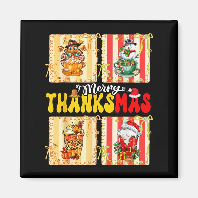 Aimant Merry Thanksmas Pumpkin Sce Latte Coffee Thanksgiv (Devant)