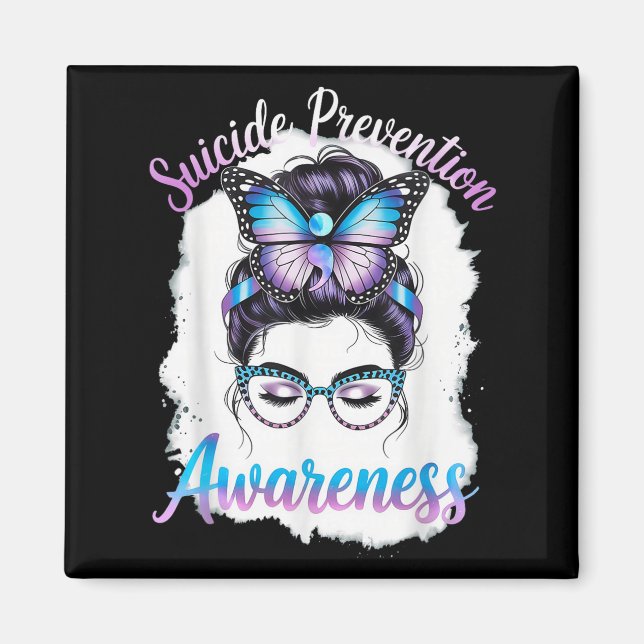 Aimant Messy Bun Girl Suicide Prevention Mental Health Gr (Devant)
