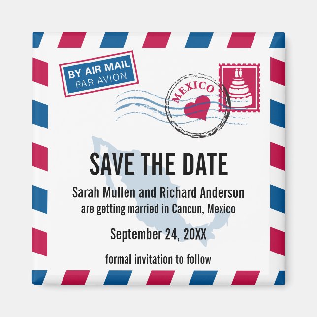 Aimant Mexico Air Mail Wedding Enregistrer la date (Devant)