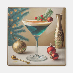 Aimant Mi-Siècle Cocktail de Noël Fête Happy Hour