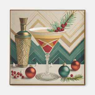 Aimant Mi-Siècle Cocktail de Noël Fête Happy Hour