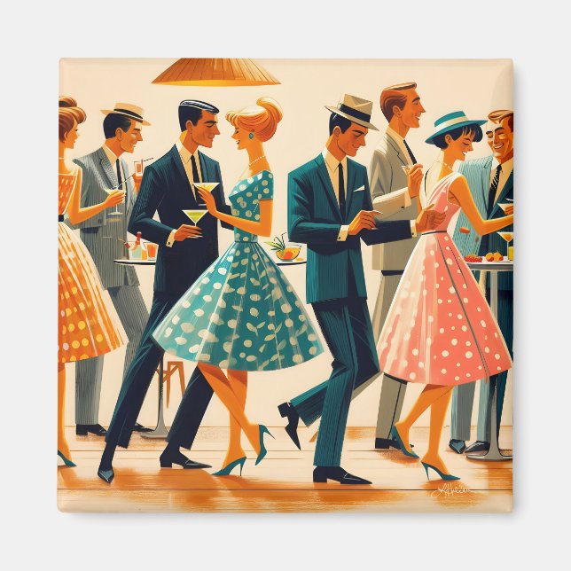 Aimant Mi-siècle Moderne Martinis Danser Cocktail Party (Devant)