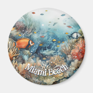 Aimant Miami Beach coral reef and fishes watercolor