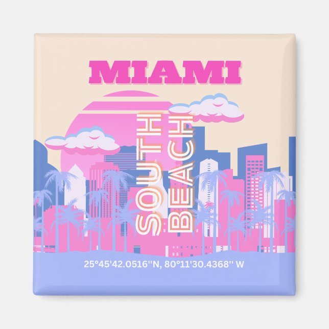 Aimant Miami Beach, Miami Travel Art, Preppy (Devant)