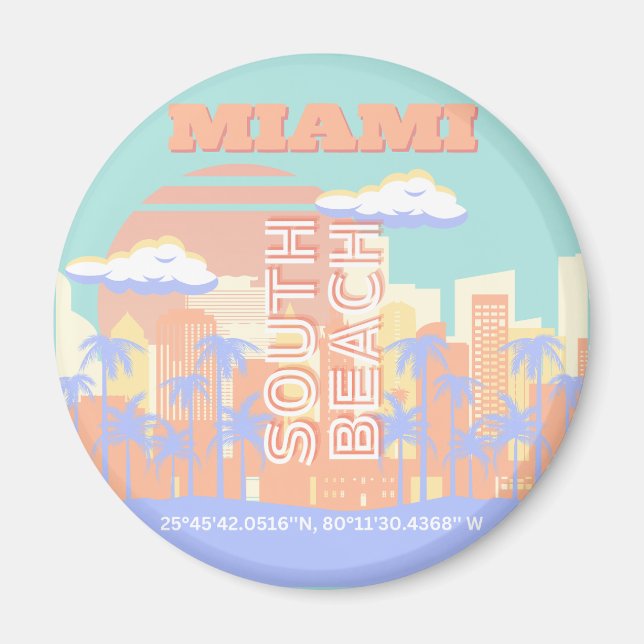Aimant Miami Beach, Miami Travel Art, Preppy Room, Pastel (Devant)