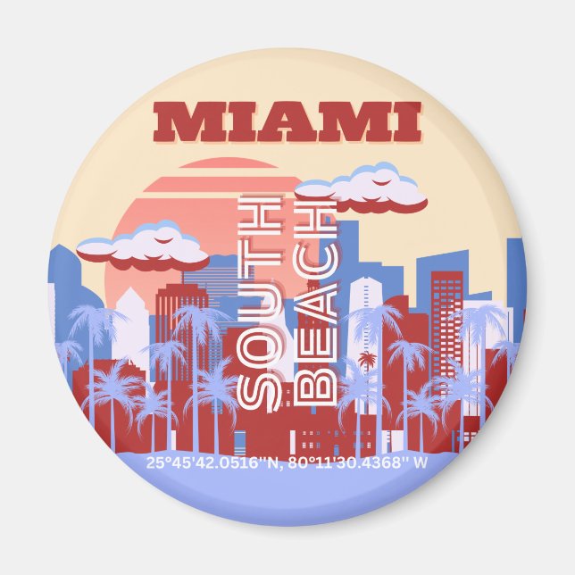 Aimant Miami Beach, Miami Travel Art, Retro (Devant)