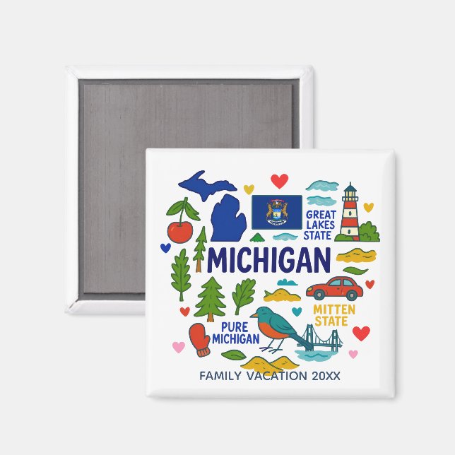 Aimant Michigan Custom Family Trip Keepsake (Recto/Verso)