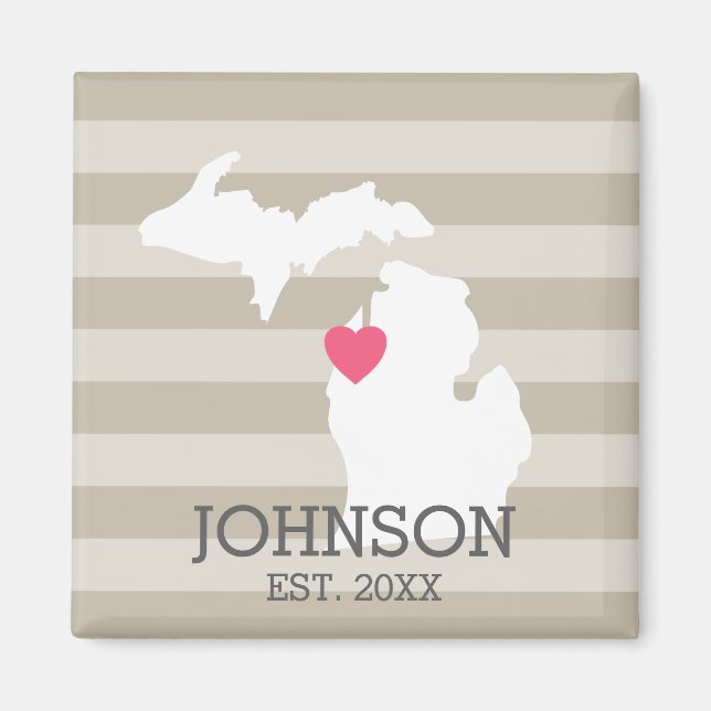 Aimant Michigan Home State City Map - Mariage personnalis (Devant)