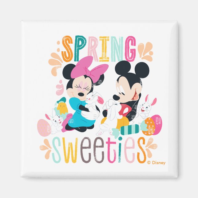 Aimant Mickey et Minnie | Sweeties de printemps (Devant)