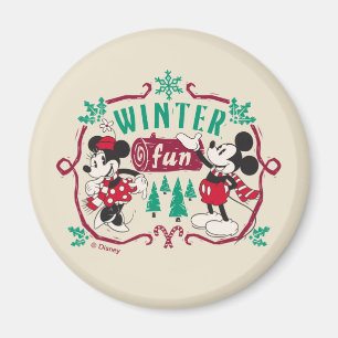 Aimant Mickey et Minnie vintages Hiver Fun
