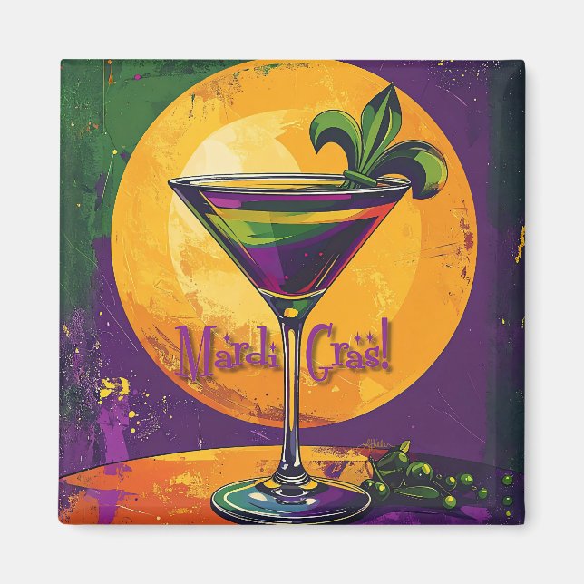 Aimant Mid Century Mardi Gras Sunset Fleur De Lis Martini (Devant)