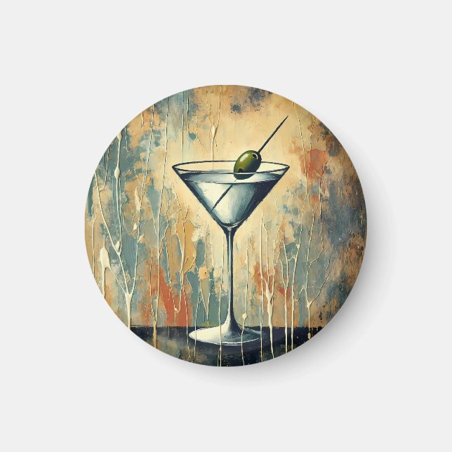 Aimant Mid Century Mixed Media Martini Art (Devant)