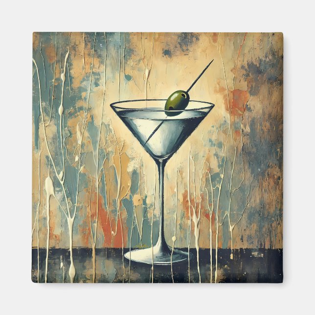 Aimant Mid Century Mixed Media Martini Art (Devant)