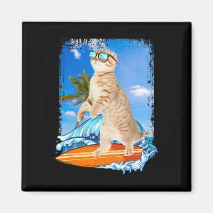 Aimant Mignon amateur de surf chat hawaïen surfeur plage 