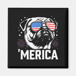 Aimant Mignon chien pug patriotique Amérique 4 juillet dr