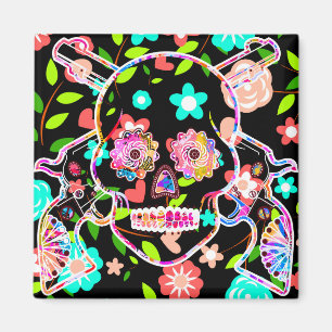 Aimant Mignon crâne floral coloré