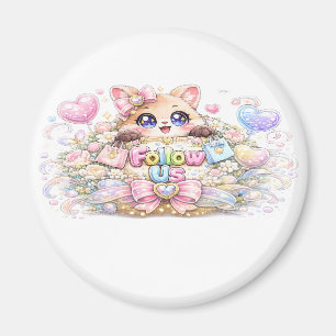 Aimant Mignon Kawaii Suivez-Nous Chat Pastel Rose Réseaux