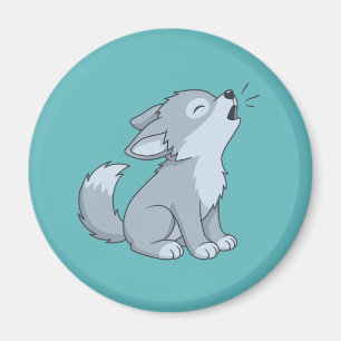 Aimant Mignon loup cartoon hurleur sur fond vert