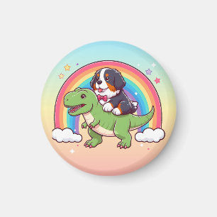 Aimant Mignonne Bernese Mountain Dog équitation T-Rex Din