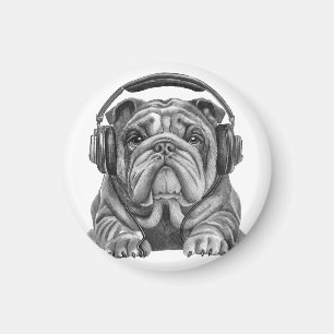Aimant Mignonne bulldog anglais avec casque