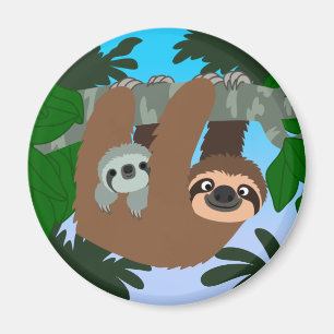 Aimant Mignonne Cartoon Mère Sloth Et Bébé