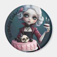 mignonne fille gothique vampire avec gâteau d'anni