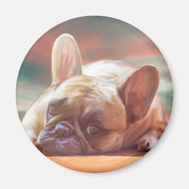 Aimant Mignonne French Bulldog Eau Couleur Art Peinture (Devant)