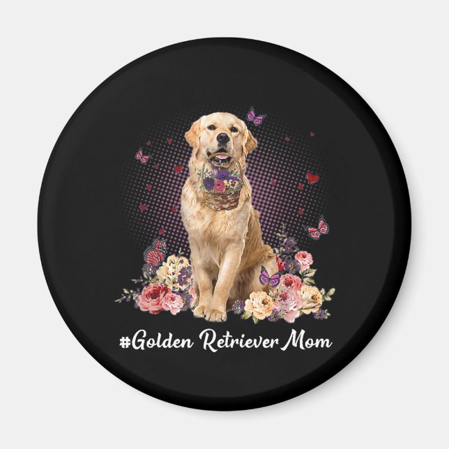Aimant Mignonne Golden Retriever Maman Flower Bonne mère (Devant)