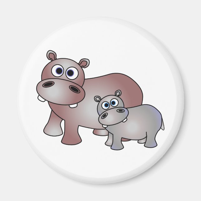 Aimant Mignonne hippopotame maman et bébé (Devant)