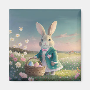 Aimant Mignonne lapin de Pâques en petite veste bleue