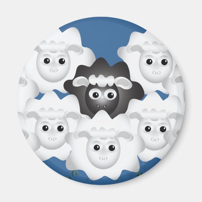 Aimant Mignonne mouton noir de la famille (Devant)
