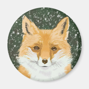 Aimant Mignonne Petit Renard Rouge - dans la neige.