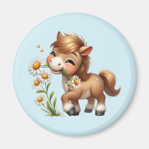 Aimant Mignonne Pony Mange Manger Des Marguerites
