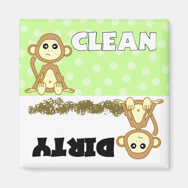 Aimant Mignonne Singe Nettoyer / Lave-vaisselle sale Magn (Devant)