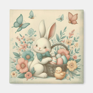Aimant Mignonne, Vintage lapin de Pâques & poussin