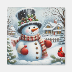 Aimant Mignonne, Vintage/Whimsical bonhomme de neige de N