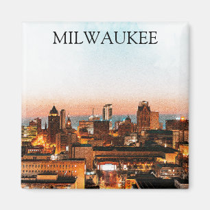 Aimant Milwaukee Wisconsin Skyline By Night Arwork