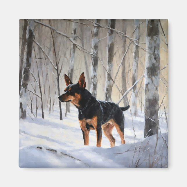 Aimant Mince Pinscher Laisser Neige Noël (Devant)