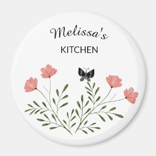 Aimant minimal avec nom et conception de fleurs