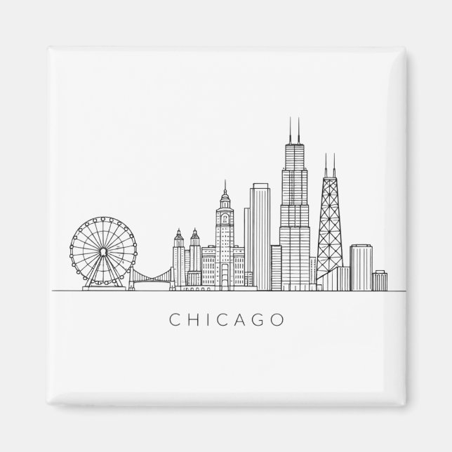Aimant Minimalist Chicago Skyline Line Art (Devant)