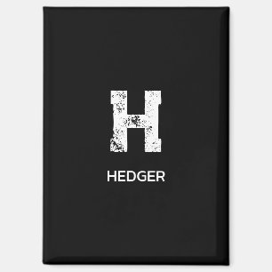 AIMANT MINIMALISTE BLANC MONOGRAMME À UNE LETTRE NOM NOIR